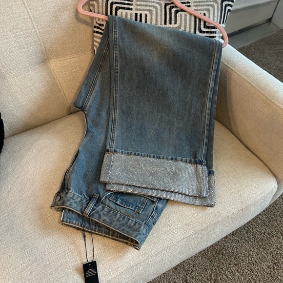 Fashion Nova Blue and Silver Flare Jeans - Picture 1 of 2